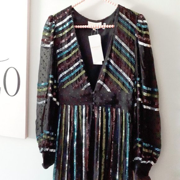 NWT Rococo Sand black sequin polka dot maxi dress - Picture 9 of 10